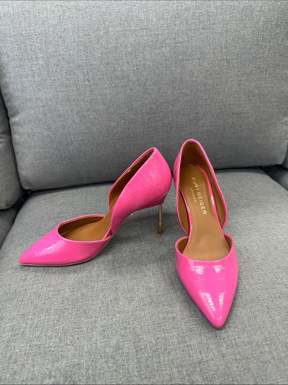 Kurt Geiger Hot Pink Pointed Toe Stiletto Pumps with Gold Heel